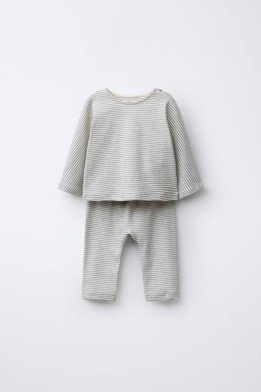 CONJUNTO DE T-SHIRT E CALÇAS DE RISCAS - Cru / Preto da Zara