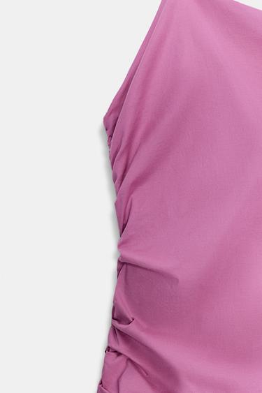 ROBE EN POPELINE AVEC ENCOLURE AMÉRICAINE À VOLANTS - Fuchsia foncé de Zara - Image 5