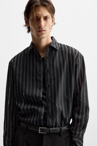 STRIPED SEMI-SHEER SHIRT - Black by Zara - Image 4