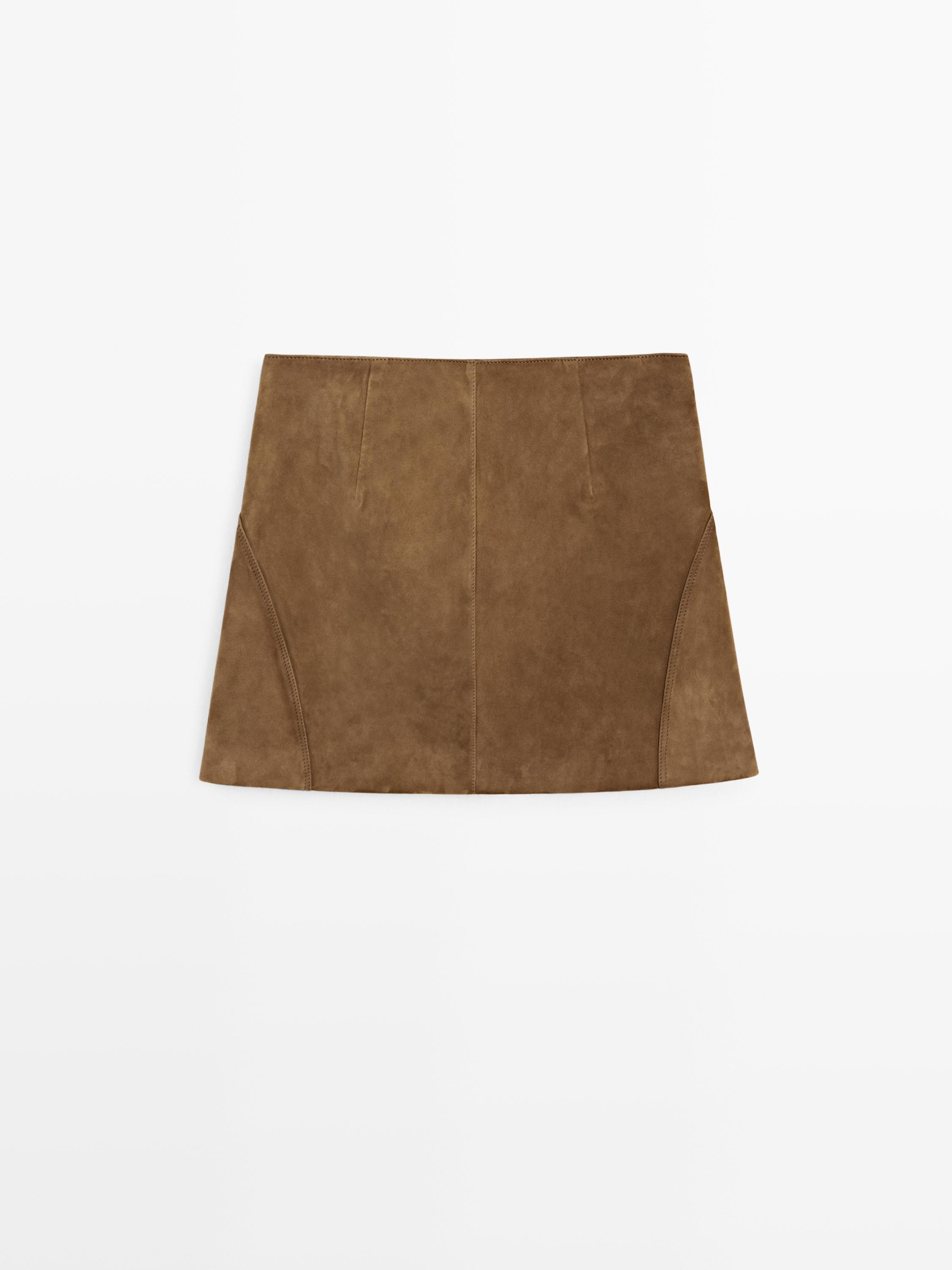 Suede leather mini skirt