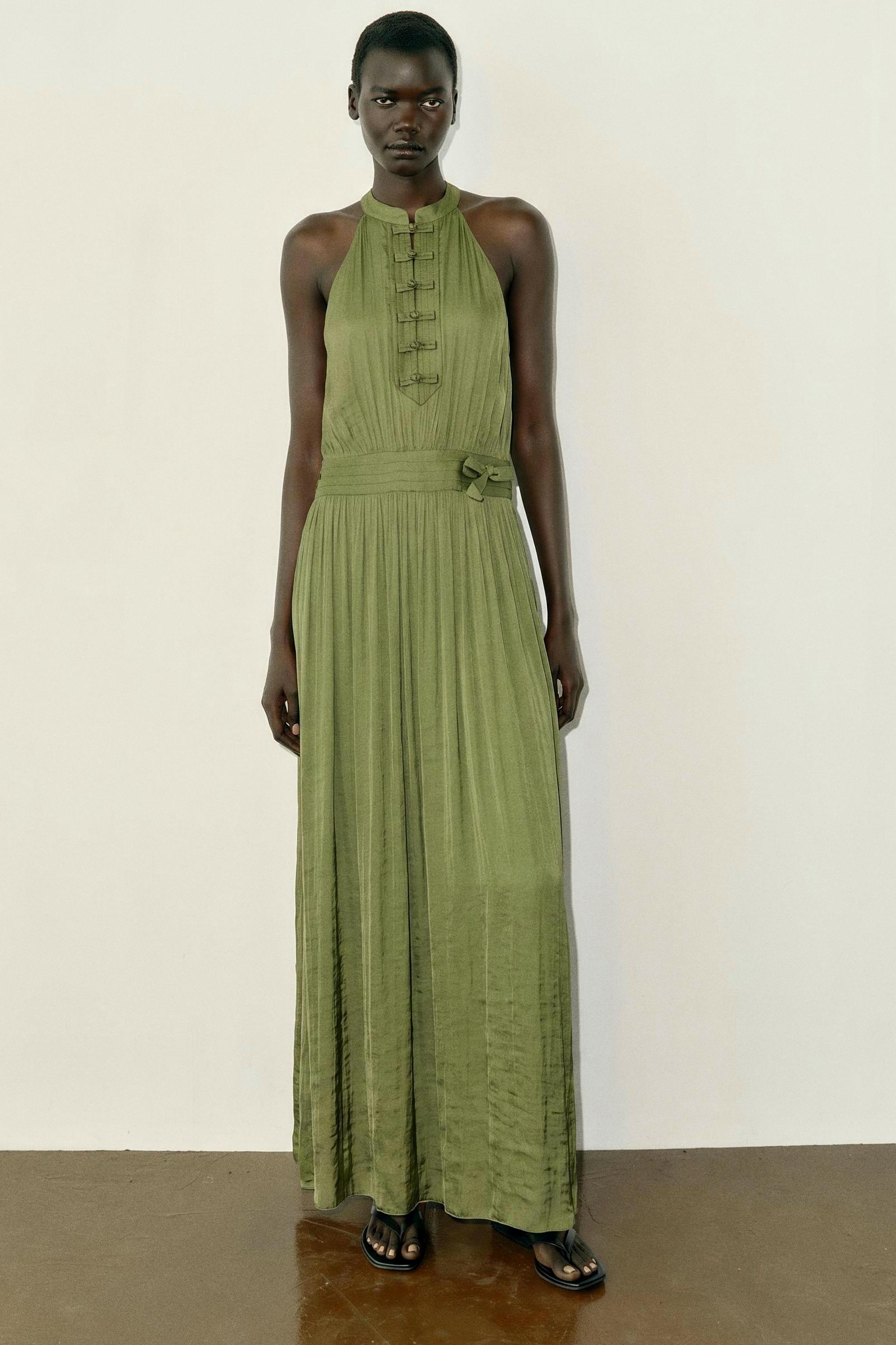 LONG HALTER FROG FASTENING DRESS