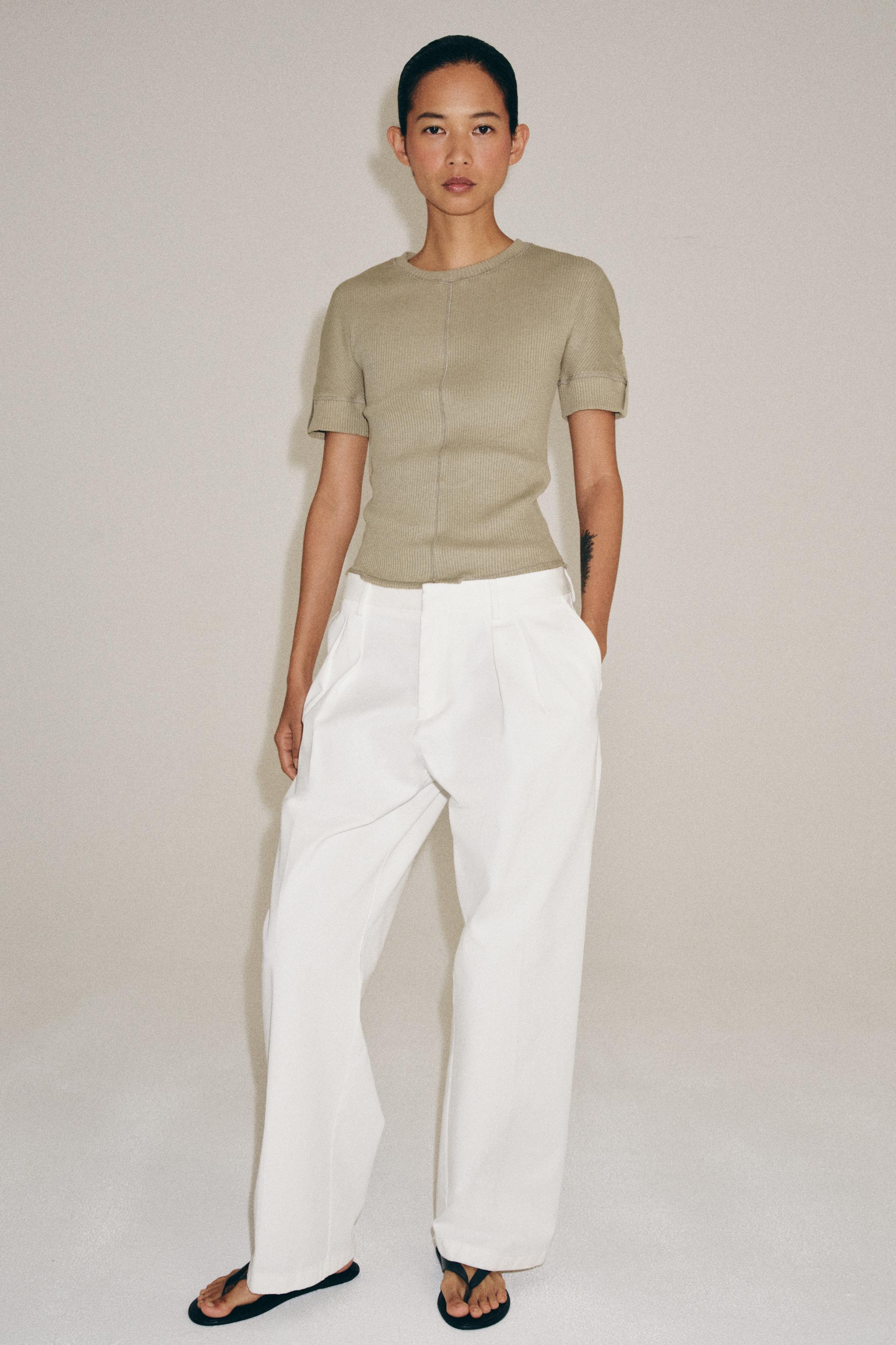 Женские футболки Zara COTTON RIB T-SHIRT — фото 4