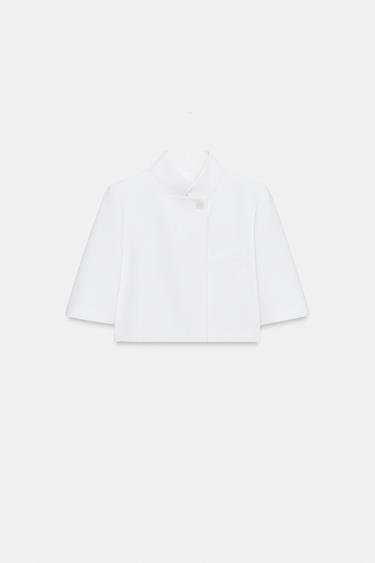 ZW 컬렉션 쇼트 슬리브 크롭 블레이저 - Zara 크림