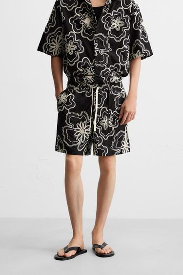 EMBOSSED EMBROIDERED BERMUDA SHORTS - Black by Zara - Image 1