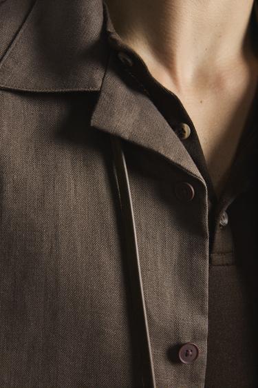 Zara 100% LINEN RELAXED FIT SHIRT - Brown / Taupe