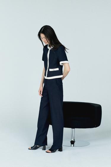 CONTRAST WAIST STRAIGHT-LEG TROUSERS - Navy blue by Zara