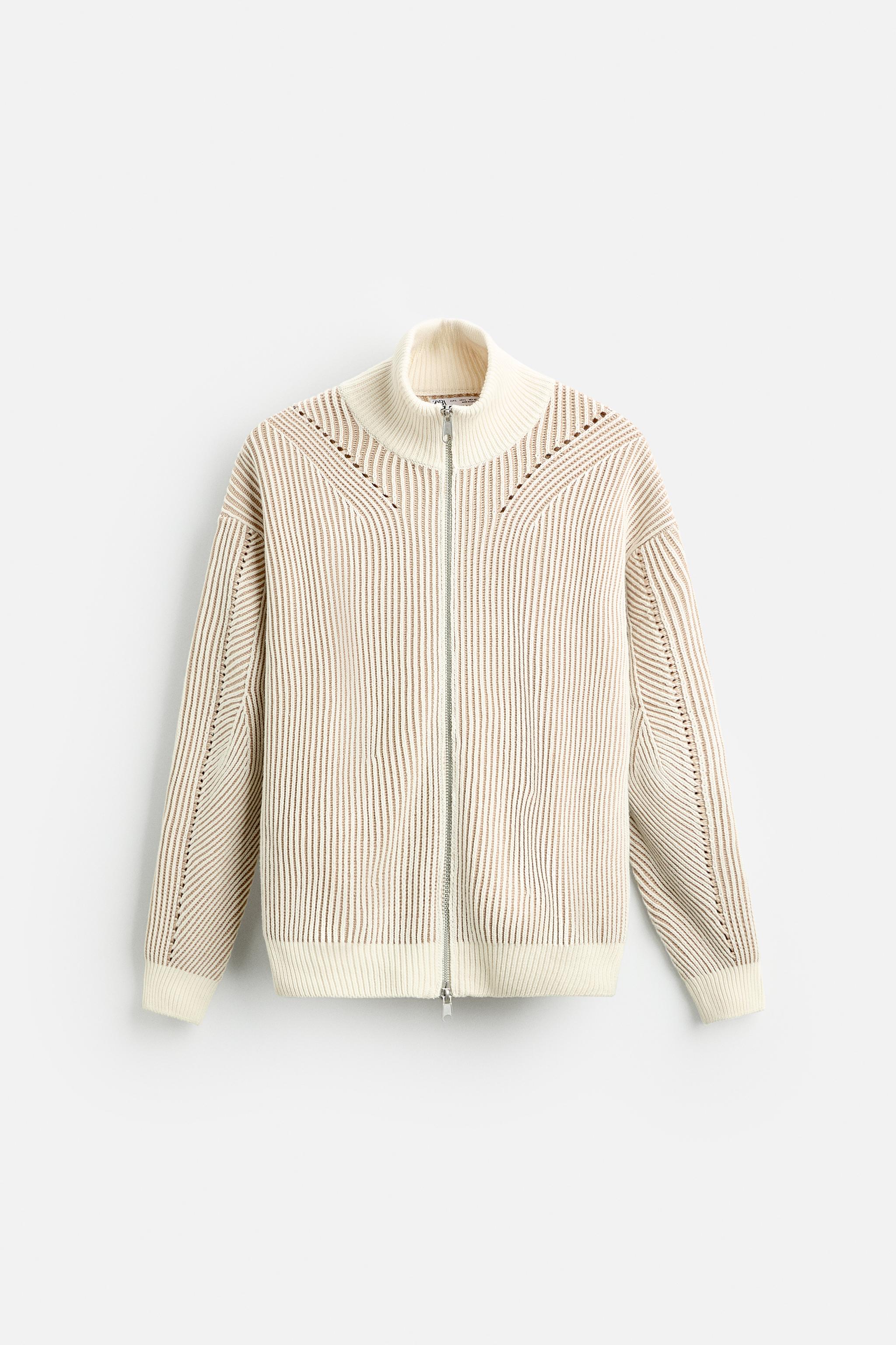カラーブロックテクスチャー素材カーディガン - エクリュ | ZARA