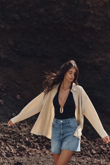 SHORTS Z1975 MOM FIT MIT HOHEM BUND - Mittelblau von Zara