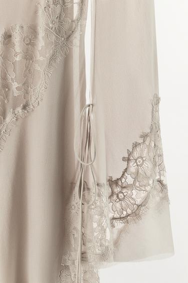 MIDI GEORGETTE DRESS WITH EMBROIDERED LACE - Stone by Zara - Image 6