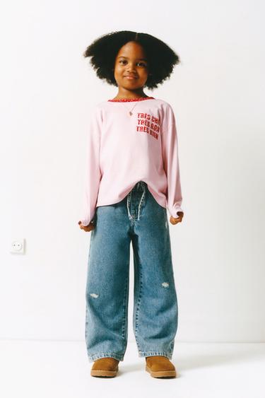 텍스트 플라워 프린트 티셔츠 - Zara 레드