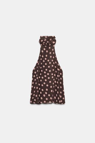 Zara TIED HALTER TOP - Brown