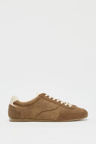 Zara CONTRAST LEATHER SNEAKERS - Brown
