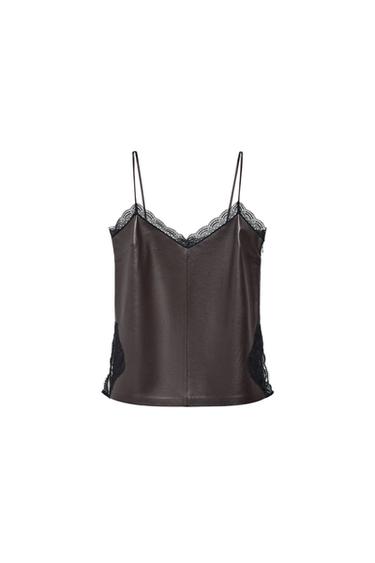 TOP ENCAJE PIEL 100% ZW COLLECTION LIMITED EDITION - Burdeos de Zara