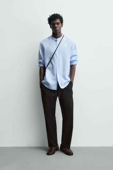 COTTON/LINEN RELAXED FIT TROUSERS - Black by Zara - Image 0