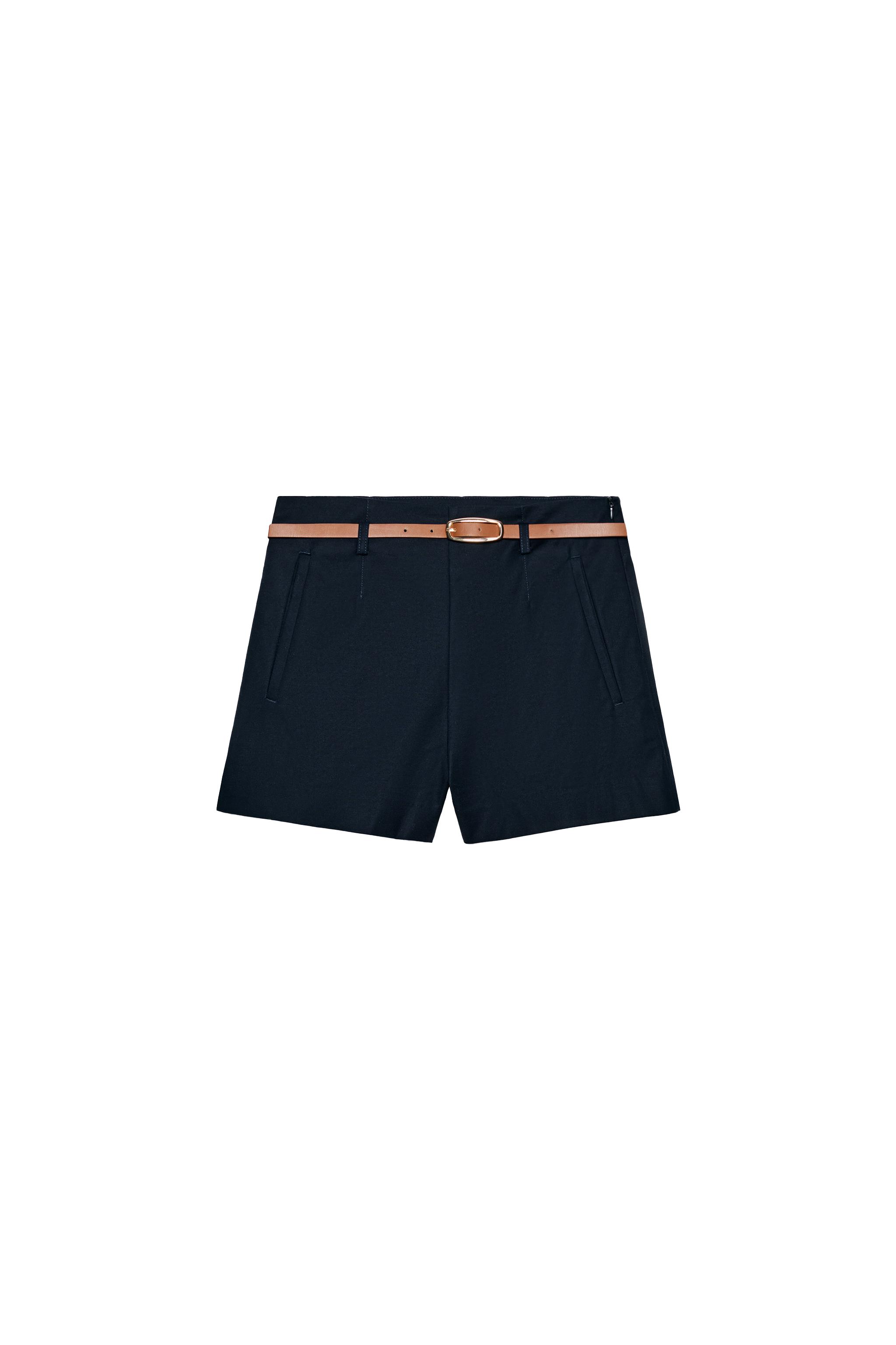 HIGH-WAISTED BELTED SHORTS - Navy blue | ZARA United States