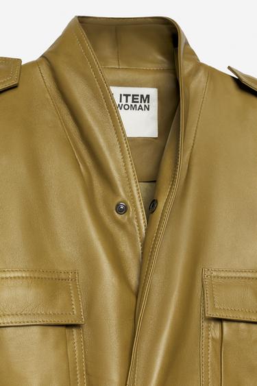 BLOUSON EN CUIR 100 % - THE ITEM ZARA WOMAN - Vert olive de Zara - Image 5