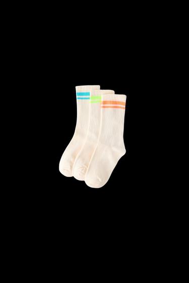 THREE-PACK OF STRIPED LONG SOCKS - Ecru by Zara - Image 0