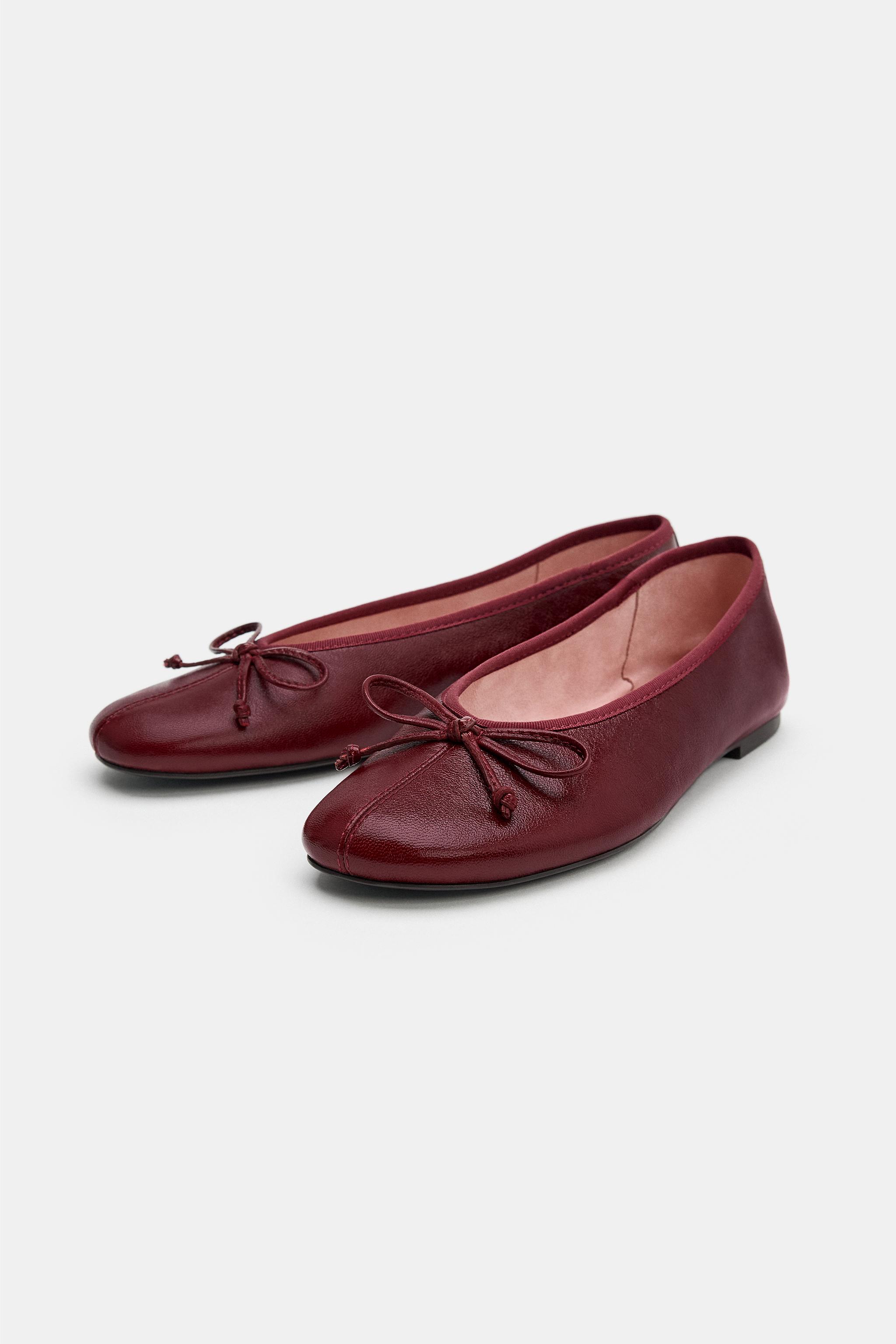 BALLERINE PLATE EN CUIR AVEC NŒUD