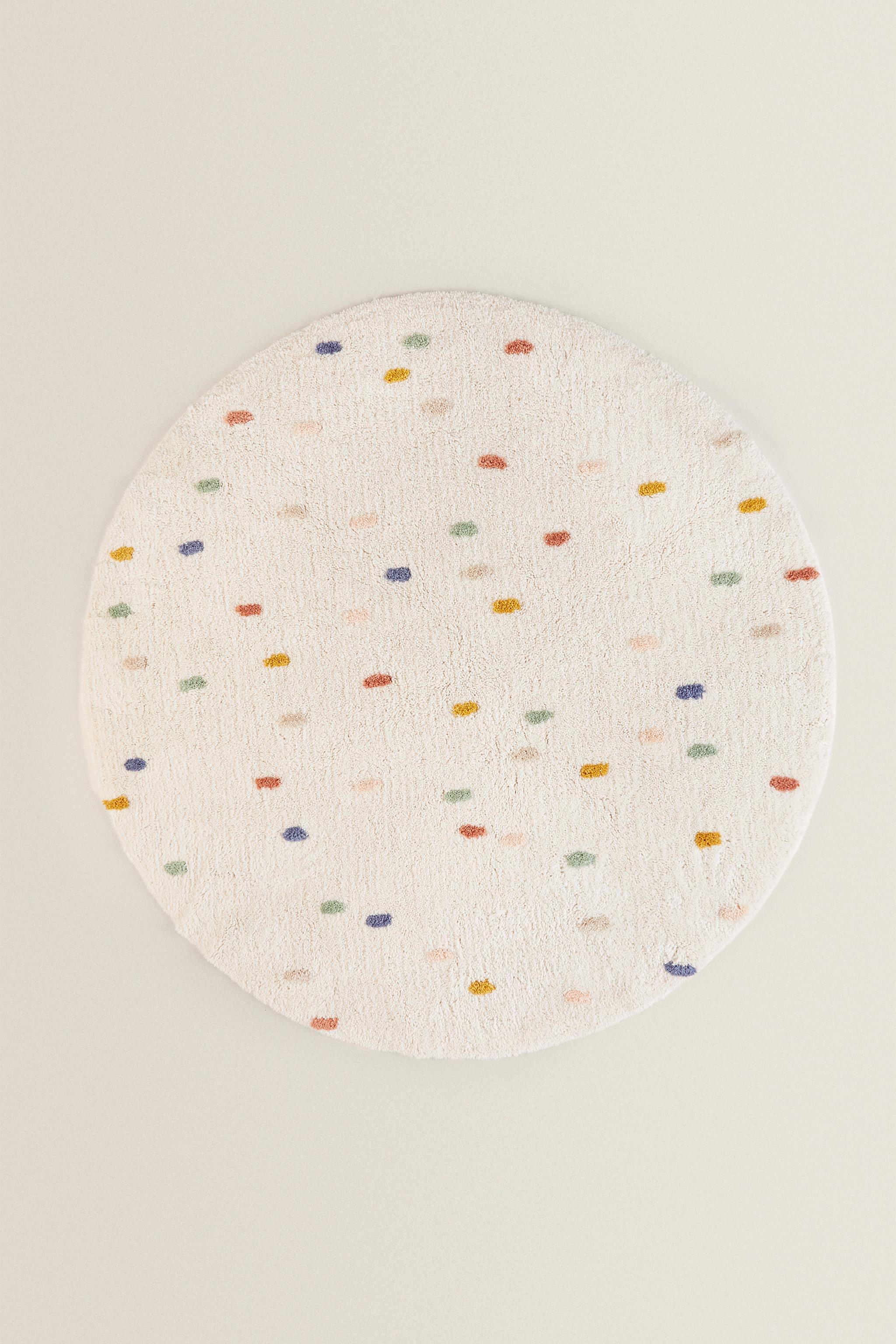 KIDS' MULTICOLOURED POLKA DOT COTTON RUG — Oyster-white