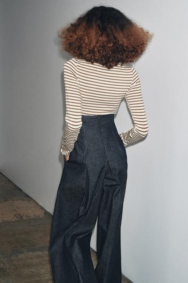 STRIPED LONG SLEEVE T-SHIRT - Ecru / Brown by Zara - Image 2