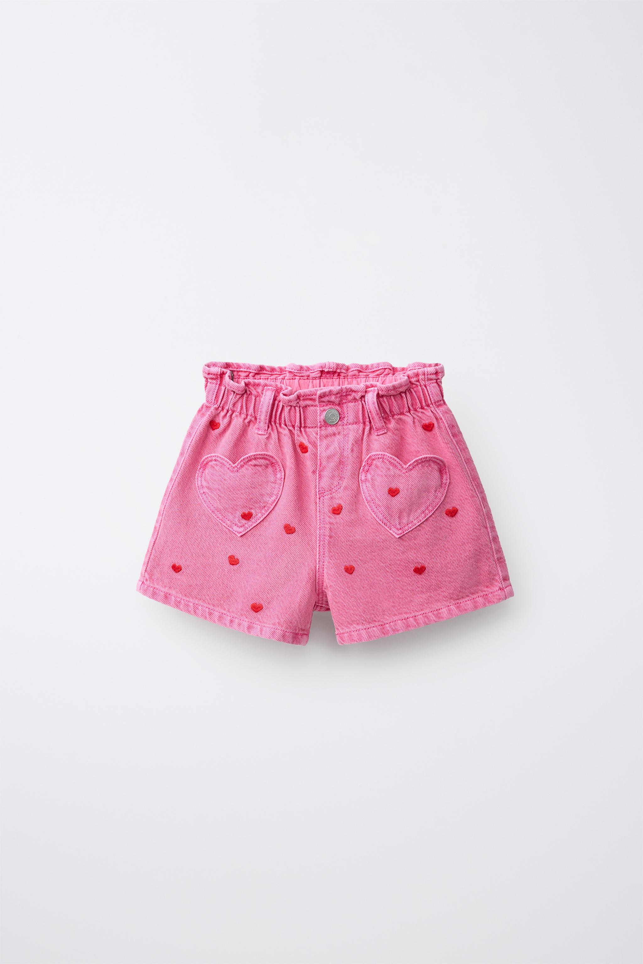 Детские шорты Zara EMBROIDERED HEART PAPERBAG DENIM SHORTS