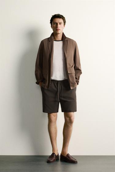 Zara COMFORT TEXTURED SHORTS - Dark brown