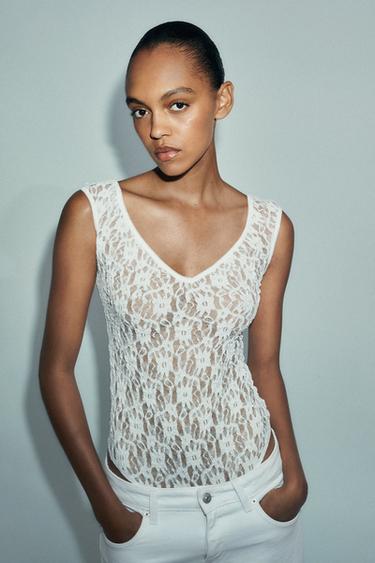 LACE BODYSUIT - Oyster-white by Zara