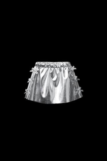 Zara METALLIC SKIRT WITH BOWS - Silver - Image 0