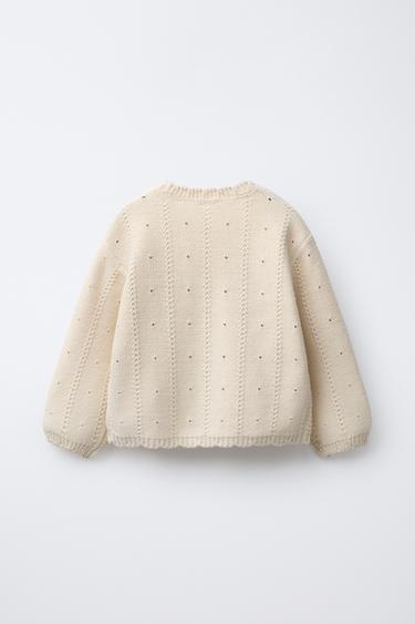 KNIT SWEATER WITH FLORAL EMBROIDERY - Ecru by Zara - Image 1