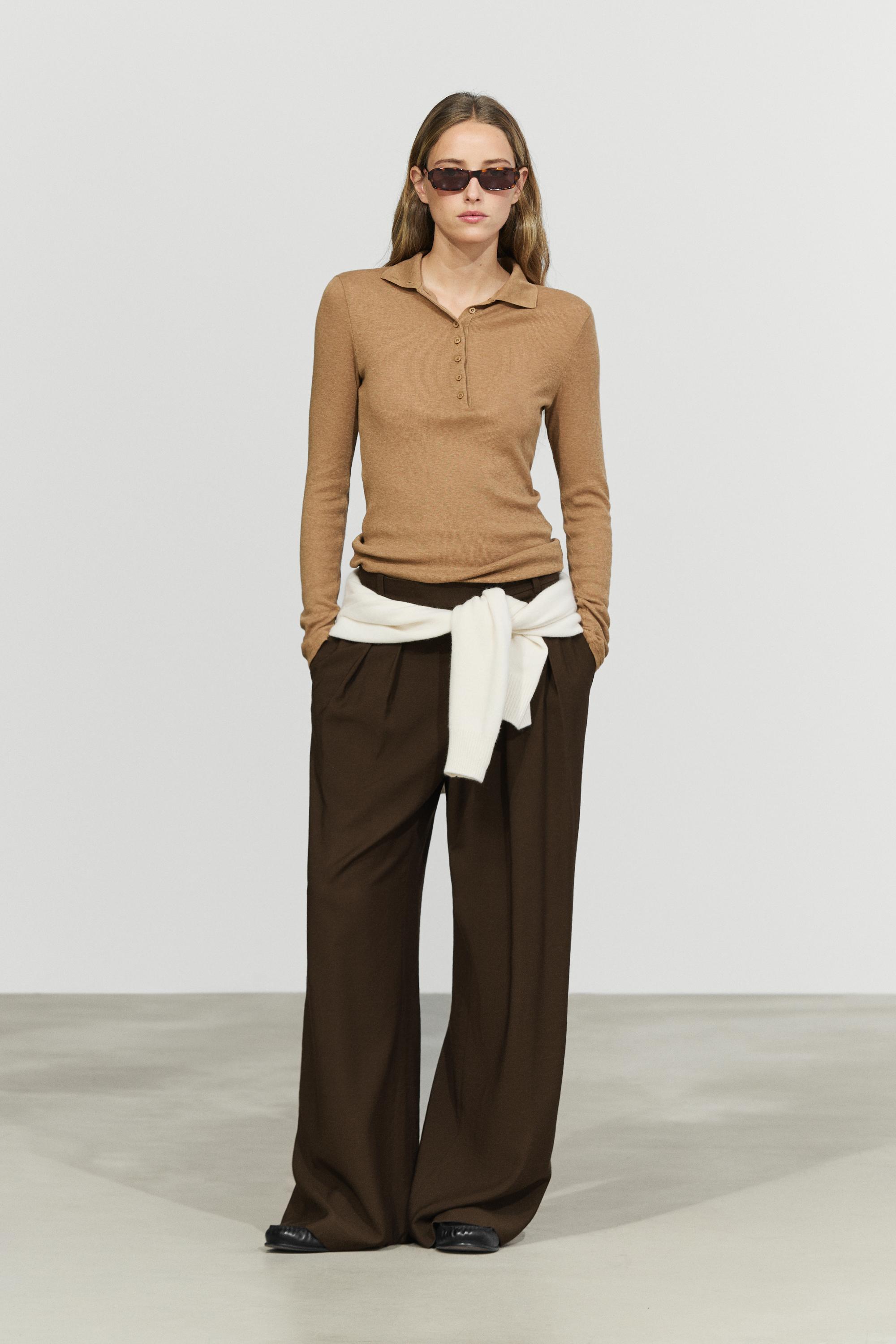 トップス tricot Long sleeve mock neck T-shirt - Dark camel | ZARA United States