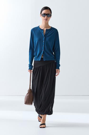 Cardigan en maille fine col rond - Bleu roi de Zara