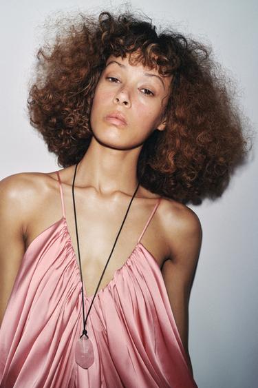 COLLIER LACET CUIR PIERRE - Rose pâle de Zara