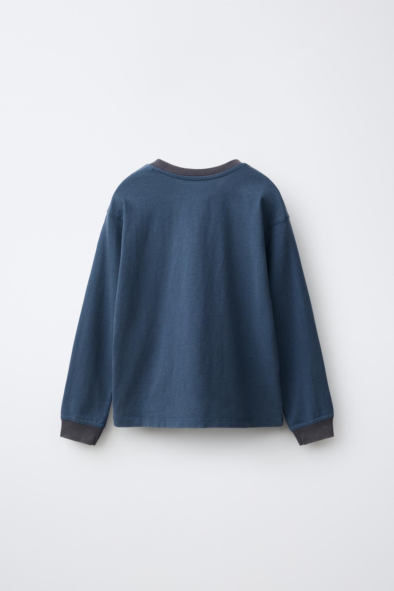 CONTRAST DETAIL T-SHIRT — Blue / Gray