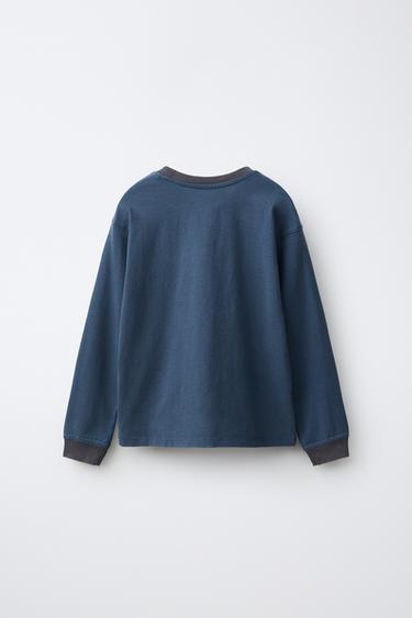 CONTRAST DETAIL T-SHIRT — Blue / Gray 2