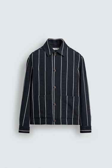 SOBRECAMISA RELAXED FIT ESTRUCTURA RAYAS - Marino de Zara