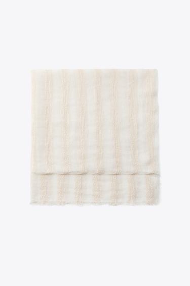 Zara LINEN STRIPED SCARF - Ecru