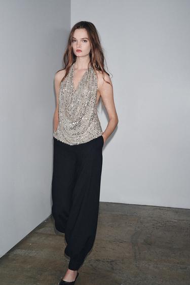 ZW COLLECTION HALTER SEQUIN TOP - Silver by Zara - Image 0