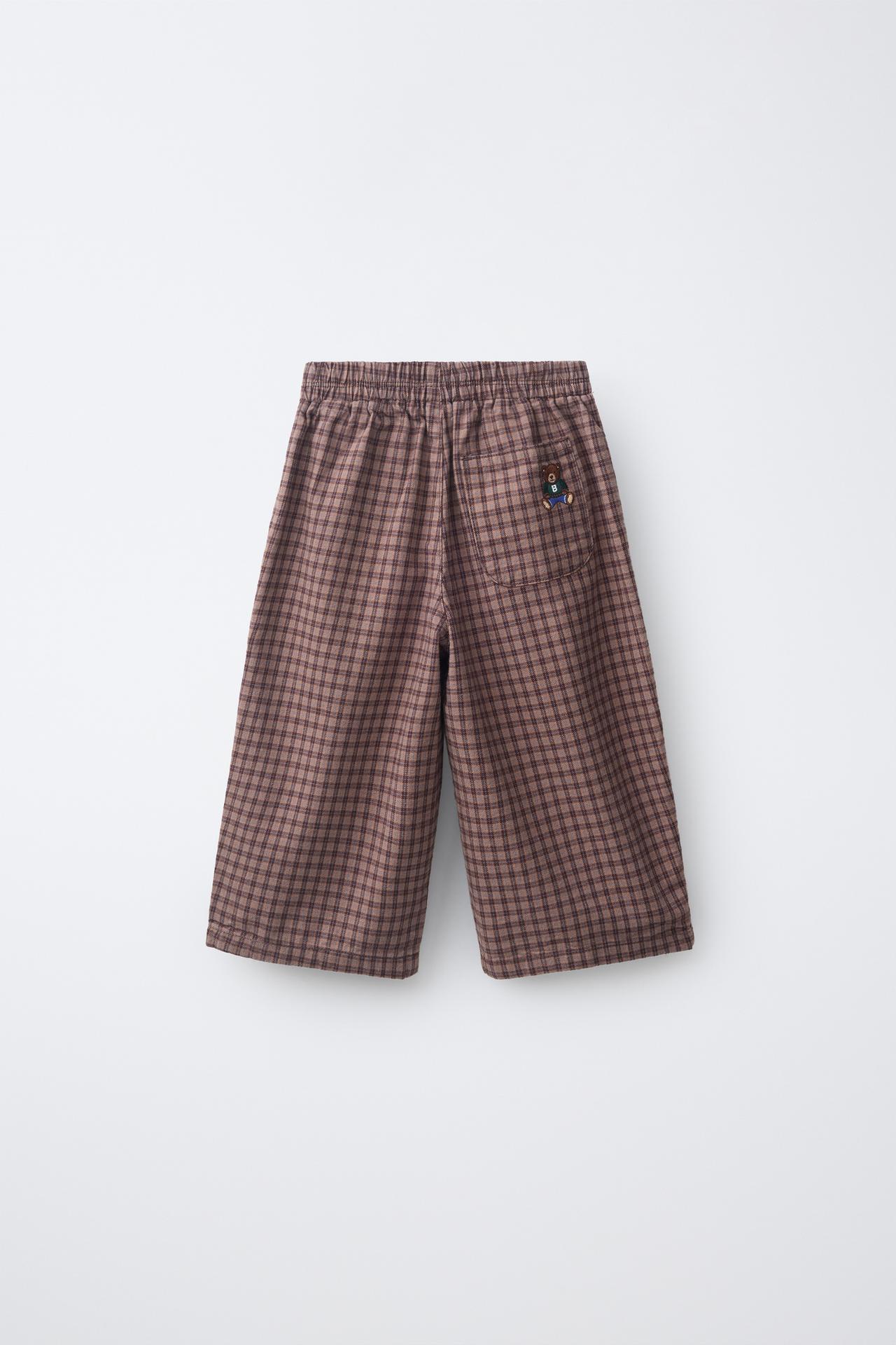 BEAR EMBROIDERY BALLOON PANTS — Light brown