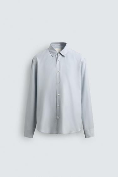 COTTON AND WOOL SHIRT - Sky blue by Zara