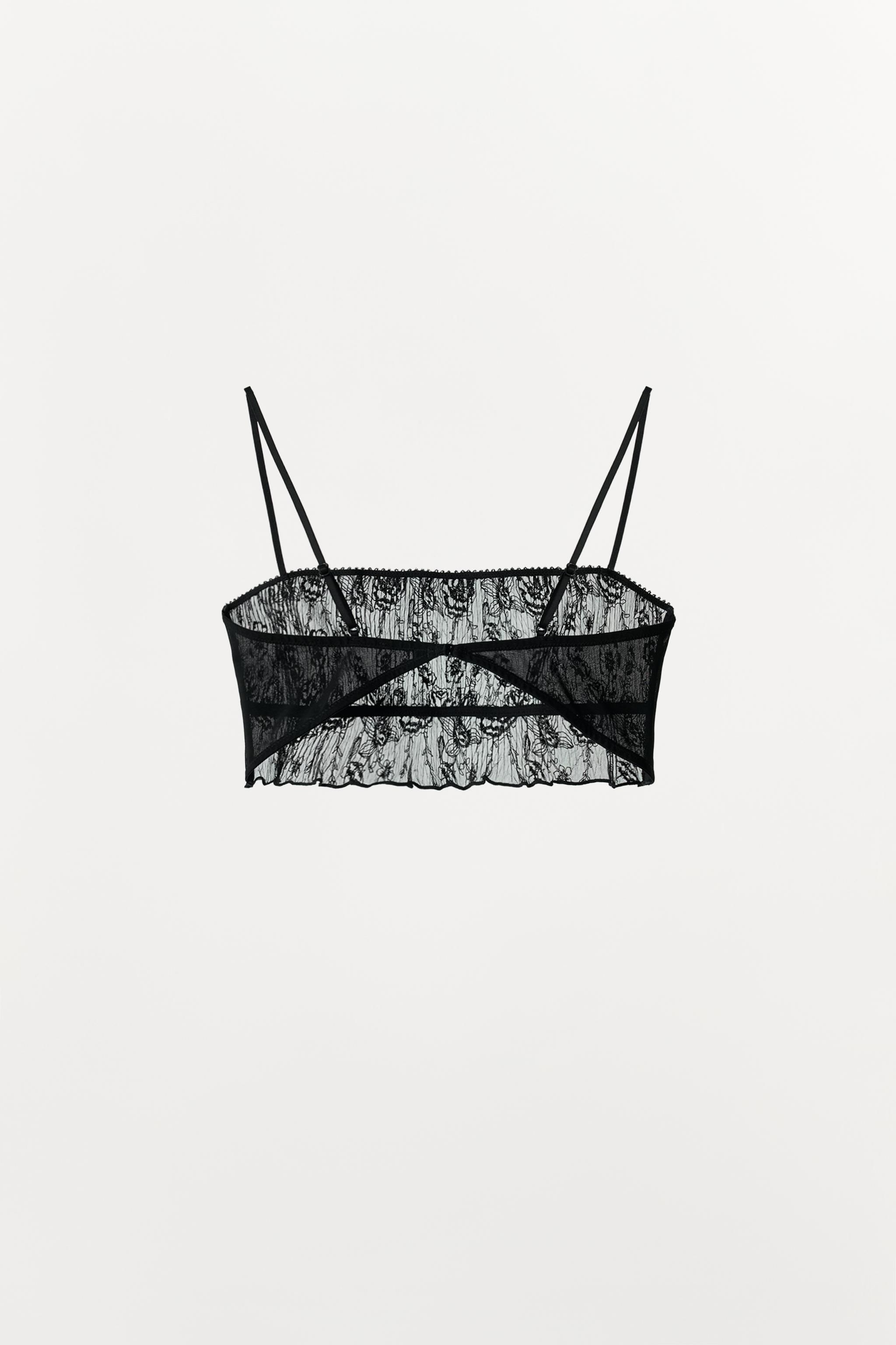 PLEATED LACE FLORAL EMBROIDERED BRALETTE