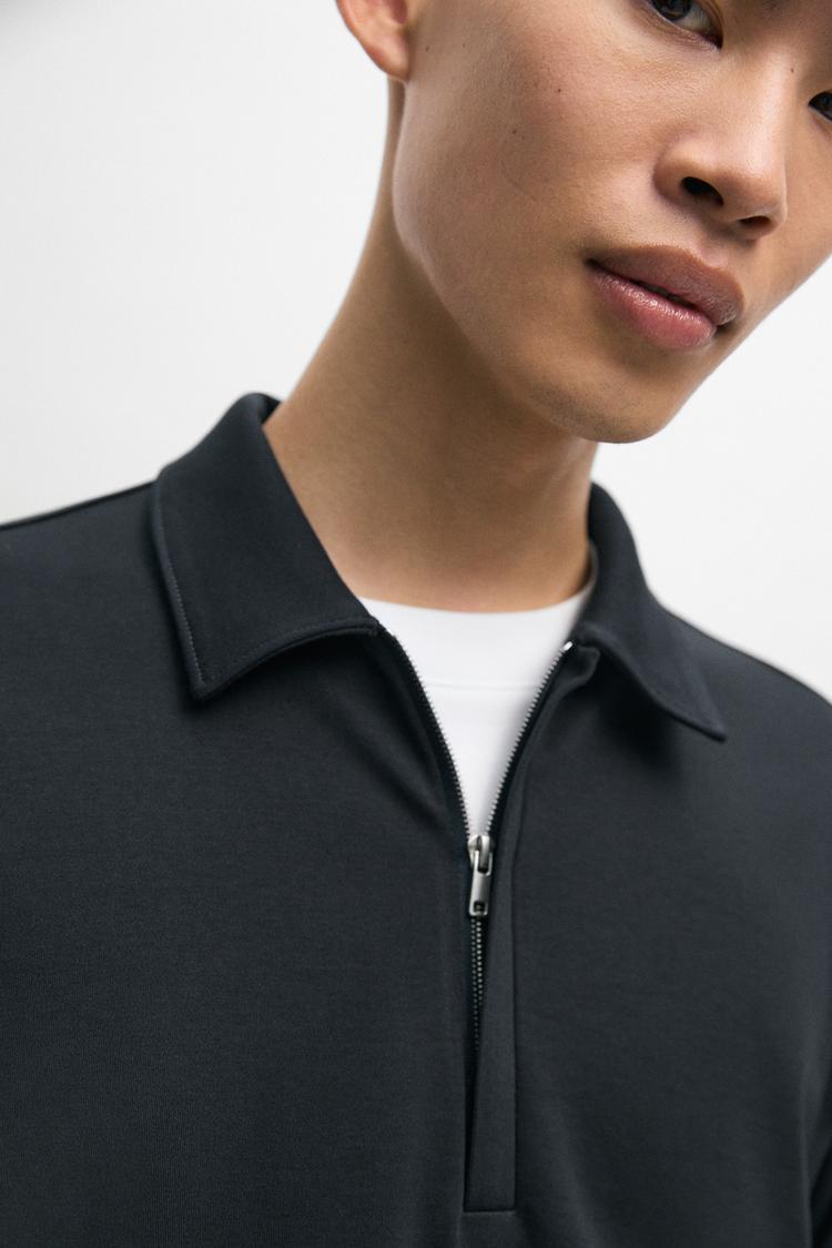 Long sleeve zip detail polo — Navy blue