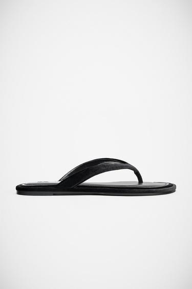 Zara 天鵝絨平底涼鞋 - 黑色
