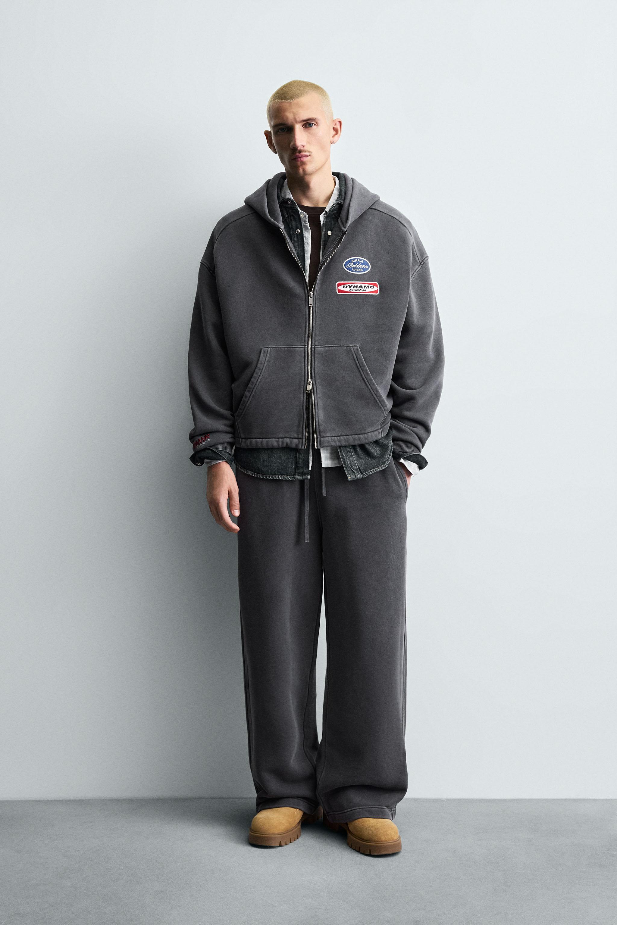 WASHED HOODIE WITH PATCHES - Anthracite grey | ZARA South Africa