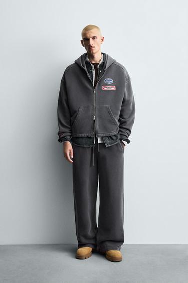 WASHED HOODIE WITH PATCHES - Anthracite grey by Zara - Image 0