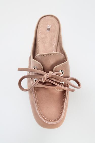 Zara LEATHER SLINGBACK BOAT SHOES - Pink