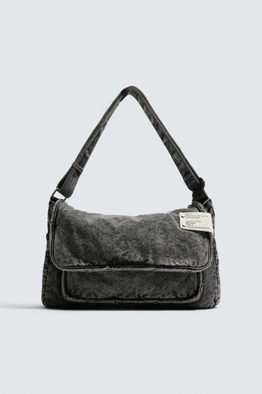 Zara 水洗效果牛仔斜挎包 - 灰色