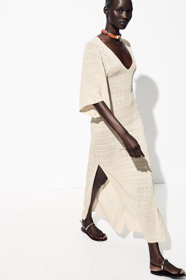 ROBE LONGUE EN MAILLE POINTELLE Beige ZARA France