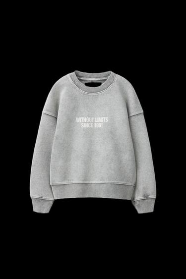 Zara WASHED EFFECT TEXT SWEATSHIRT - Gray - Image 0