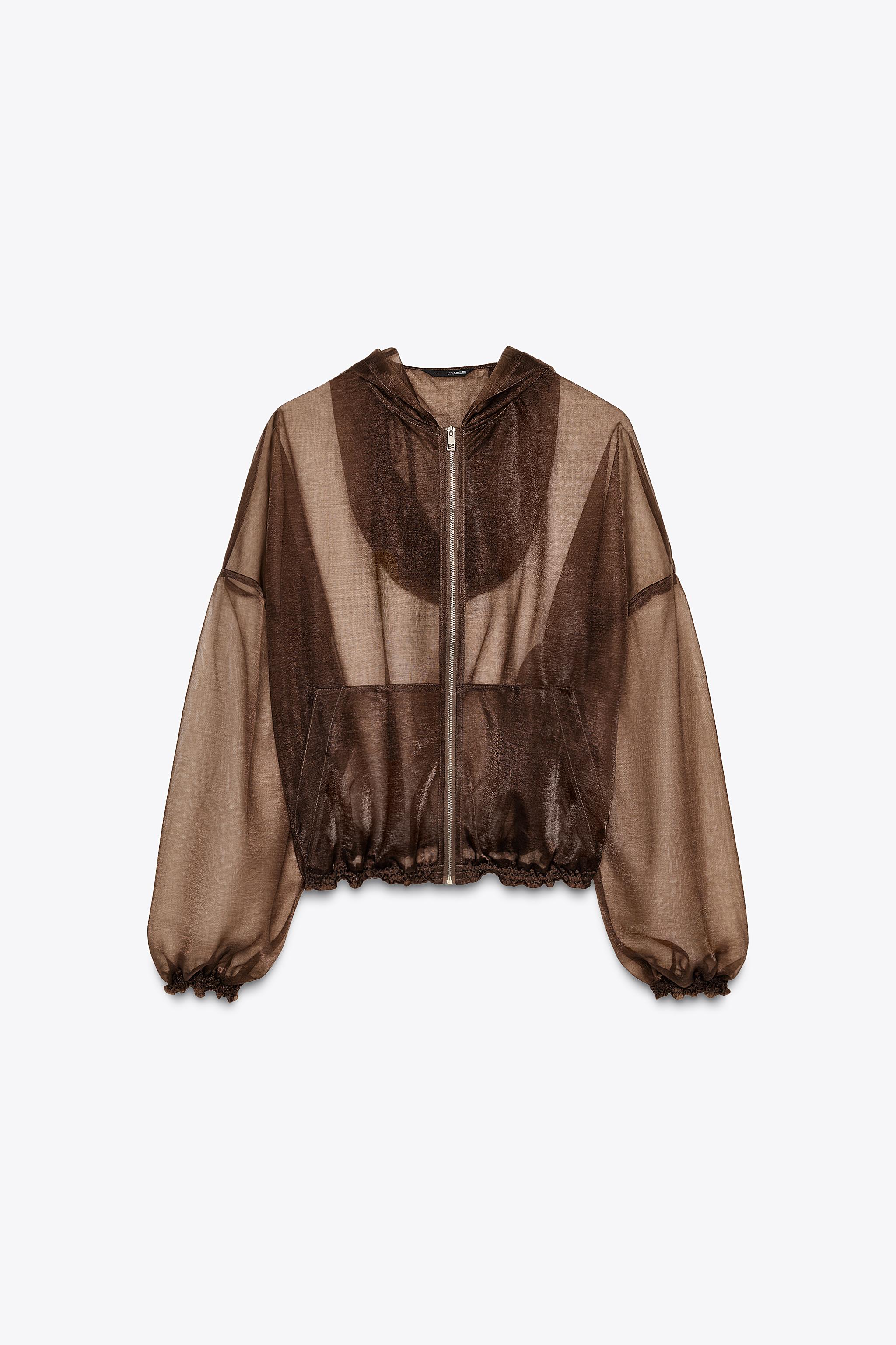 フード付きオーガンザジャケット - ブラウン | ZARA Japan / 日本
