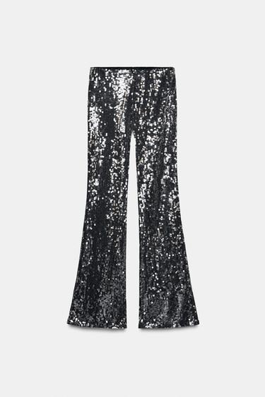 FLARE SEQUIN TROUSERS - Black by Zara
